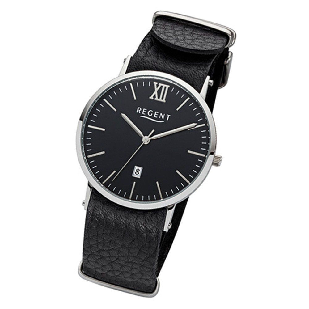 Regent Herren-Armbanduhr 32-F-1035 Quarz-Uhr Leder-Armband schwarz URF1035