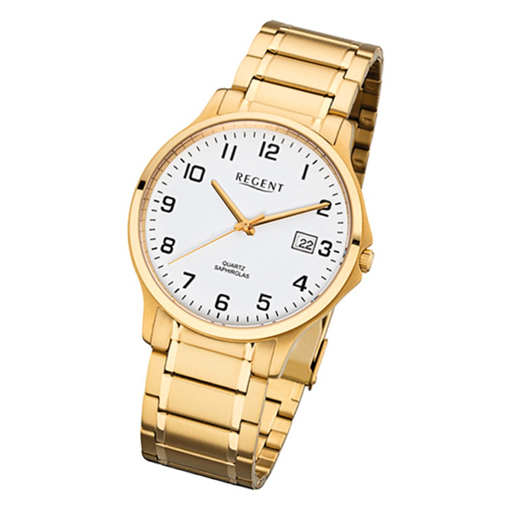 Regent Herren-Armbanduhr 32-F-1043 Quarz-Uhr Edelstahl-Armband gold URF1043