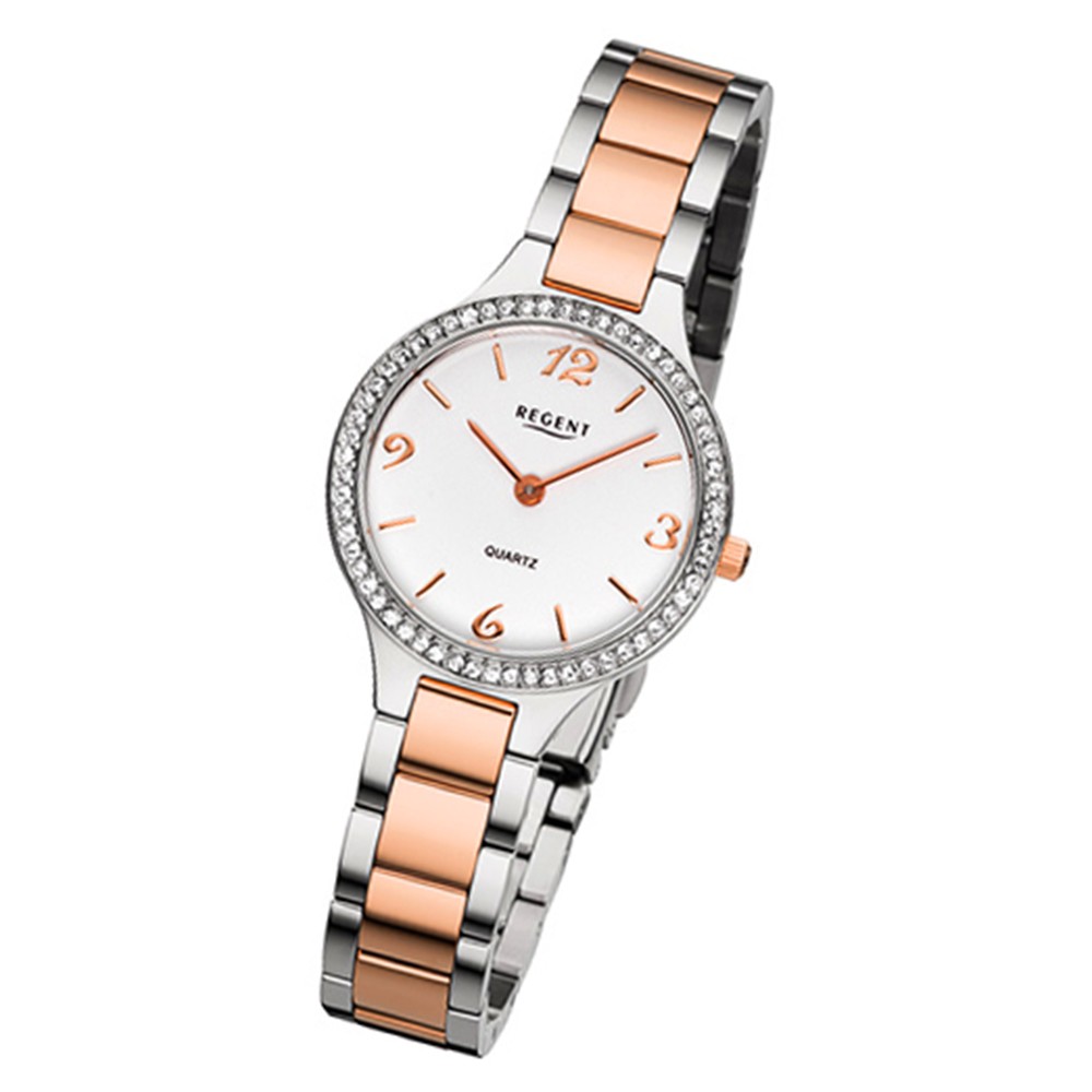 Regent Damen-Armbanduhr 32-F-1064 Quarz-Uhr Edelstahl-Armband silber rosegold UR URF1064