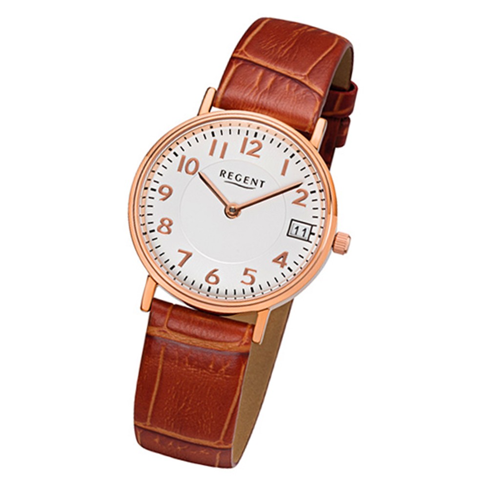 Regent Damen-Armbanduhr 32-F-1070 Quarz-Uhr Leder-Armband braun URF1070