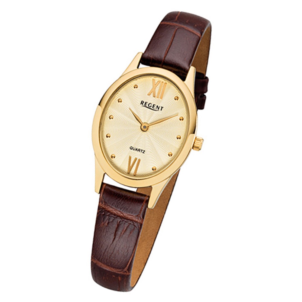 Regent Damen-Armbanduhr 32-F-1081 Quarz-Uhr Leder-Armband braun URF1081