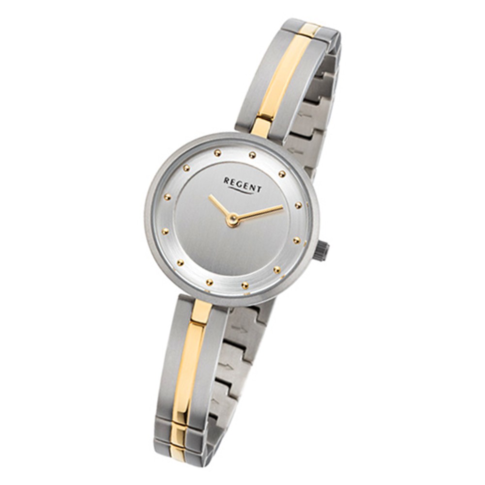 Regent Damen-Armbanduhr 32-F-1100 Quarz-Uhr Titan-Armband silber gold URF1100