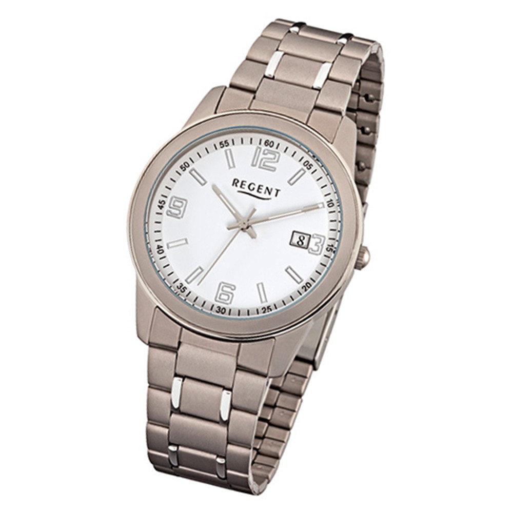 Regent Herren-Armbanduhr 32-F-1103 Quarz-Uhr Titan-Armband silber grau URF1103