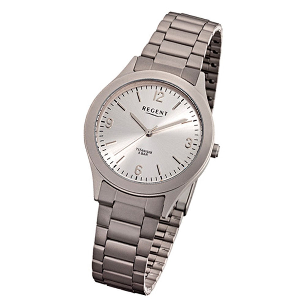 Regent Herren-Armbanduhr 32-F-1110 Quarz-Uhr Titan-Armband silber grau URF1110