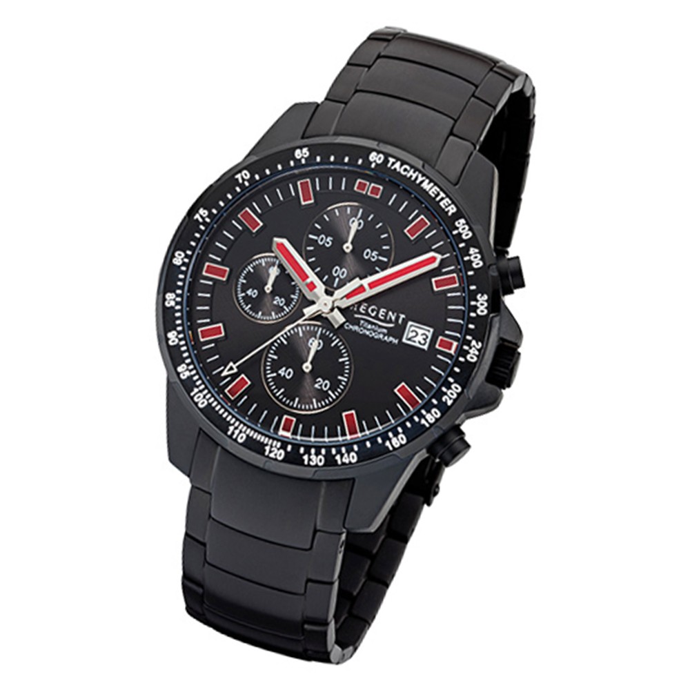 Regent Herren-Armbanduhr 32-F-1112 Quarz-Uhr Titan-Armband schwarz URF1112