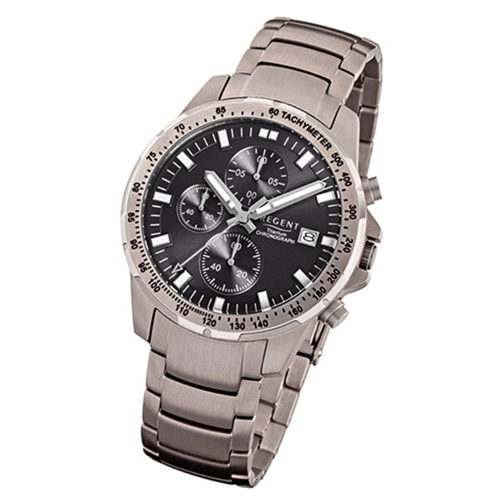 Regent Herren-Armbanduhr 32-F-1114 Quarz-Uhr Titan-Armband silber grau URF1114