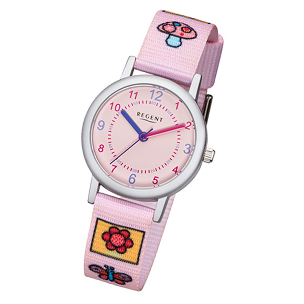 Regent Kinder-Armbanduhr 32-F-1128 Quarz-Uhr Textil, Stoff-Armband rosa URF1128