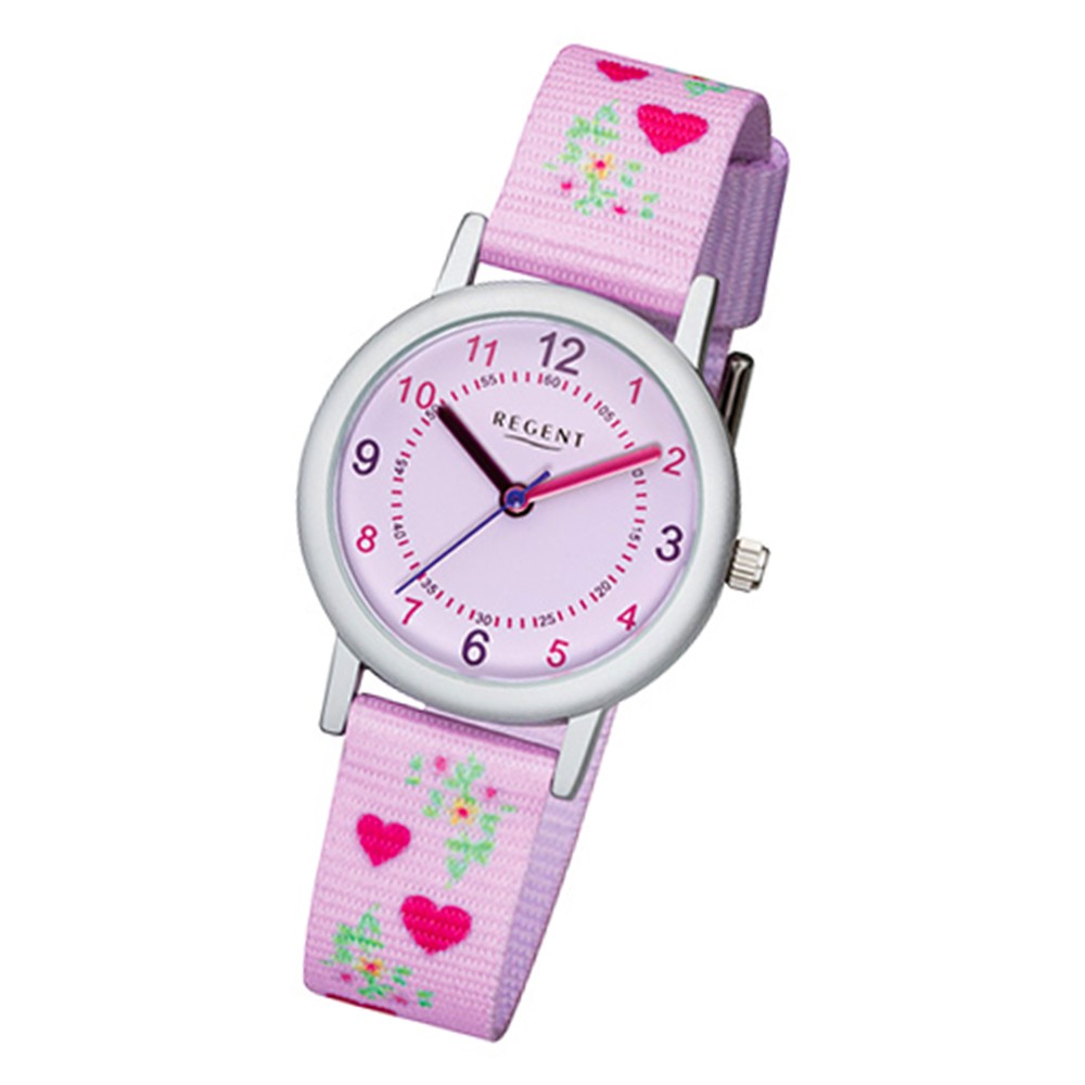 Regent Kinder-Armbanduhr 32-F-1129 Quarz-Uhr Textil, Stoff-Armband lila rosa URF1129
