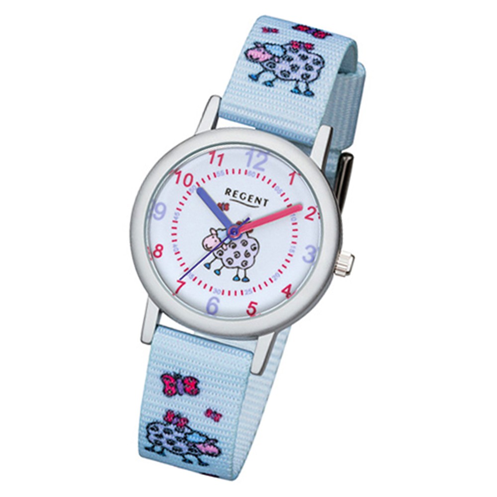 Regent Kinder-Armbanduhr 32-F-1133 Textil, Stoff-Armband hellblau URF1133