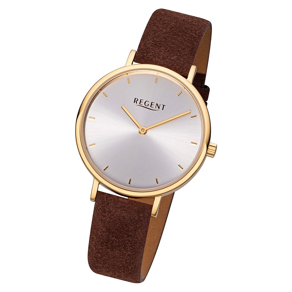 Regent Damen Armbanduhr Analog F-1138 Quarz-Uhr Leder braun URF1138