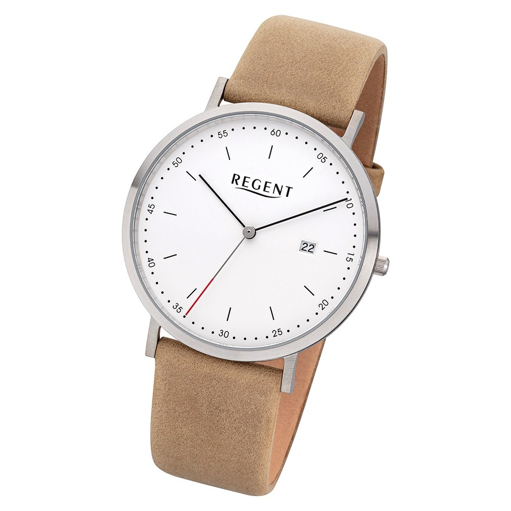 Regent Herren Armbanduhr Analog F-1140 Quarz-Uhr Leder beige URF1140