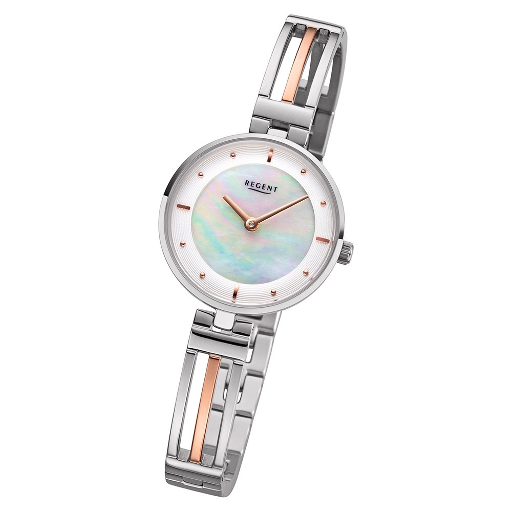 Regent Damen Armbanduhr Analog F-1147 Quarz-Uhr Metall silber rosegold URF1147