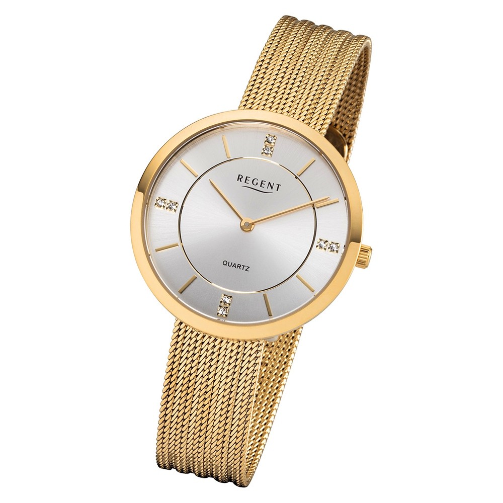 Regent Damen Armbanduhr Analog F-1156 Quarz-Uhr Metall gold URF1156