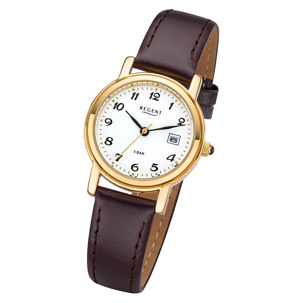 Regent Damen Armbanduhr Analog F-1215 Quarz-Uhr Leder braun URF1215