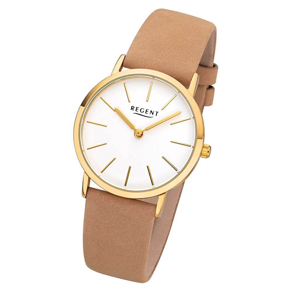 Regent Damen Armbanduhr Analog F-1220 Quarz-Uhr Leder braun URF1220