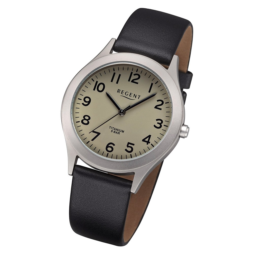 Regent Herren Armbanduhr Analog F-1231 Quarz-Uhr Titan schwarz URF1231