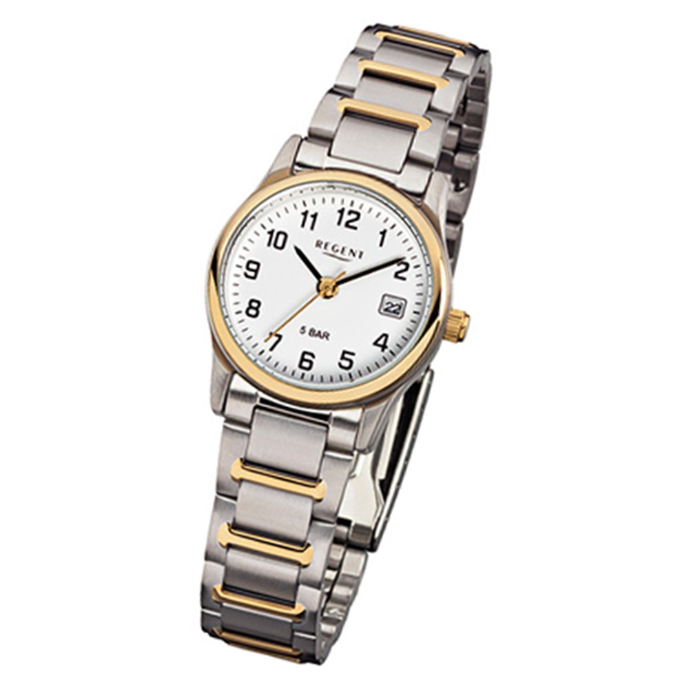 Regent Damen-Armbanduhr Quarz-Uhr Stahl-Armband silber gold URF139