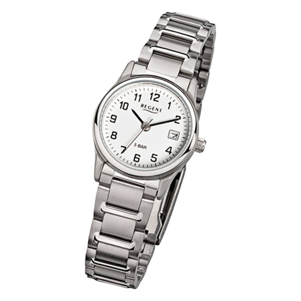 Regent Damen-Armbanduhr F-140 Quarz-Uhr Stahl-Armband silber URF140
