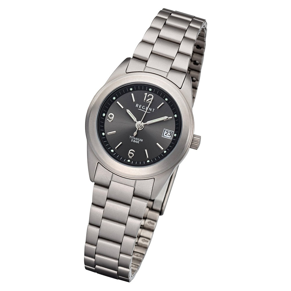 Regent Damen Armbanduhr Analog F-257 Quarz-Uhr Titan silber URF257