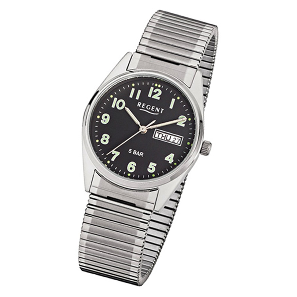 Regent Herren-Armbanduhr F-291 Quarz-Uhr Stahl-Armband silber URF291