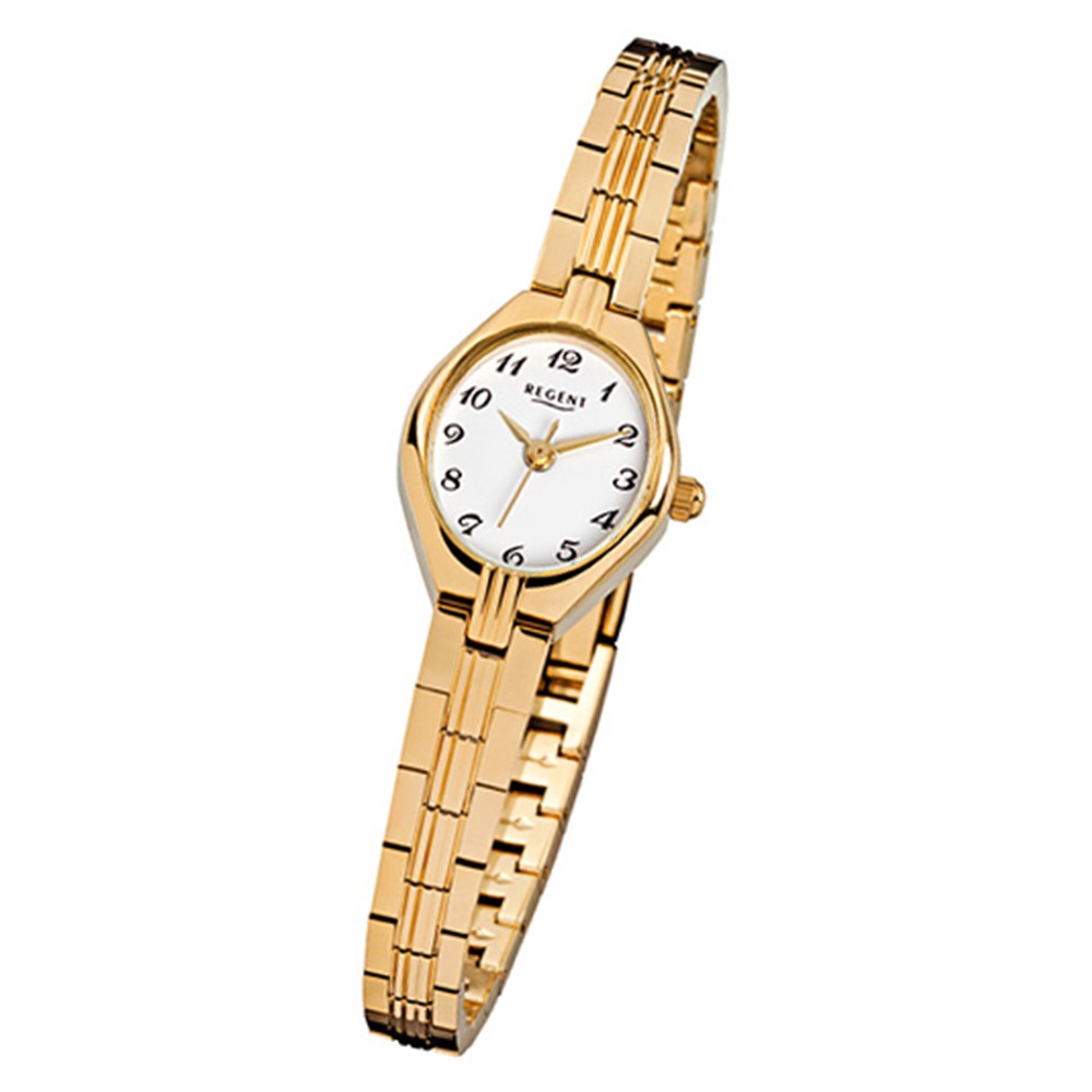 Regent Damen Armbanduhr F 303 Quarz Uhr Stahl Armband Gold Urf303