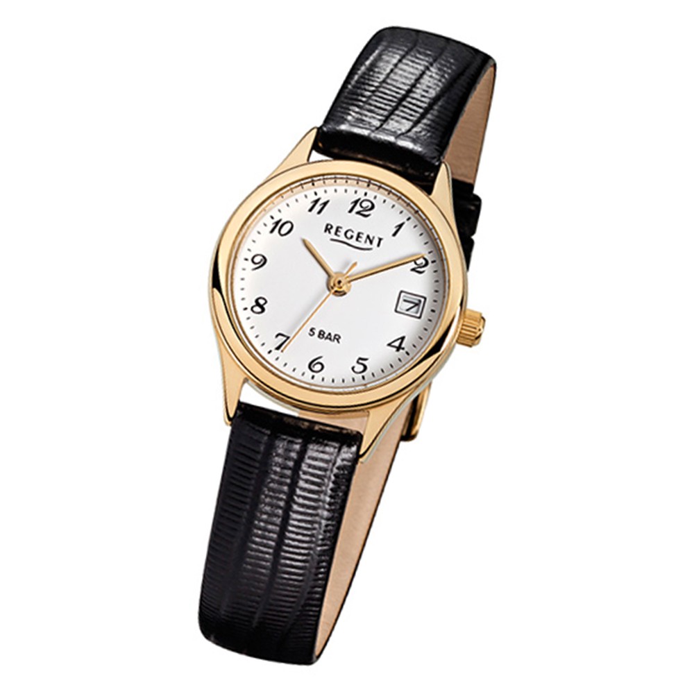 Regent Damen-Armbanduhr F-327 Quarz-Uhr Leder-Armband schwarz URF327