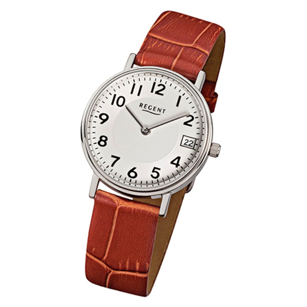 Regent Damen-Armbanduhr F-329 Quarz-Uhr Leder-Armband braun URF329