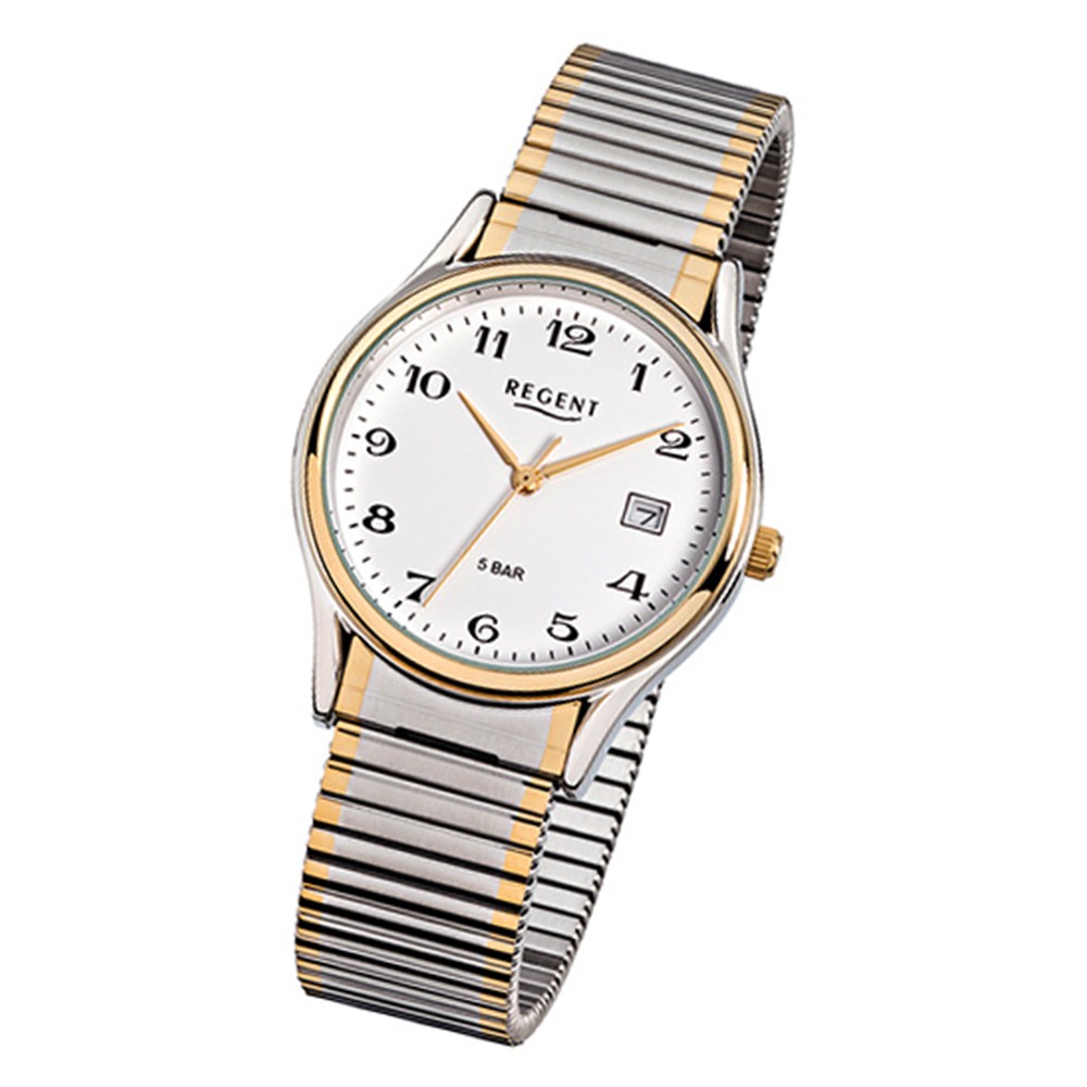 Regent Herren-Armbanduhr F-472 Quarz-Uhr Stahl-Armband silber gold URF472