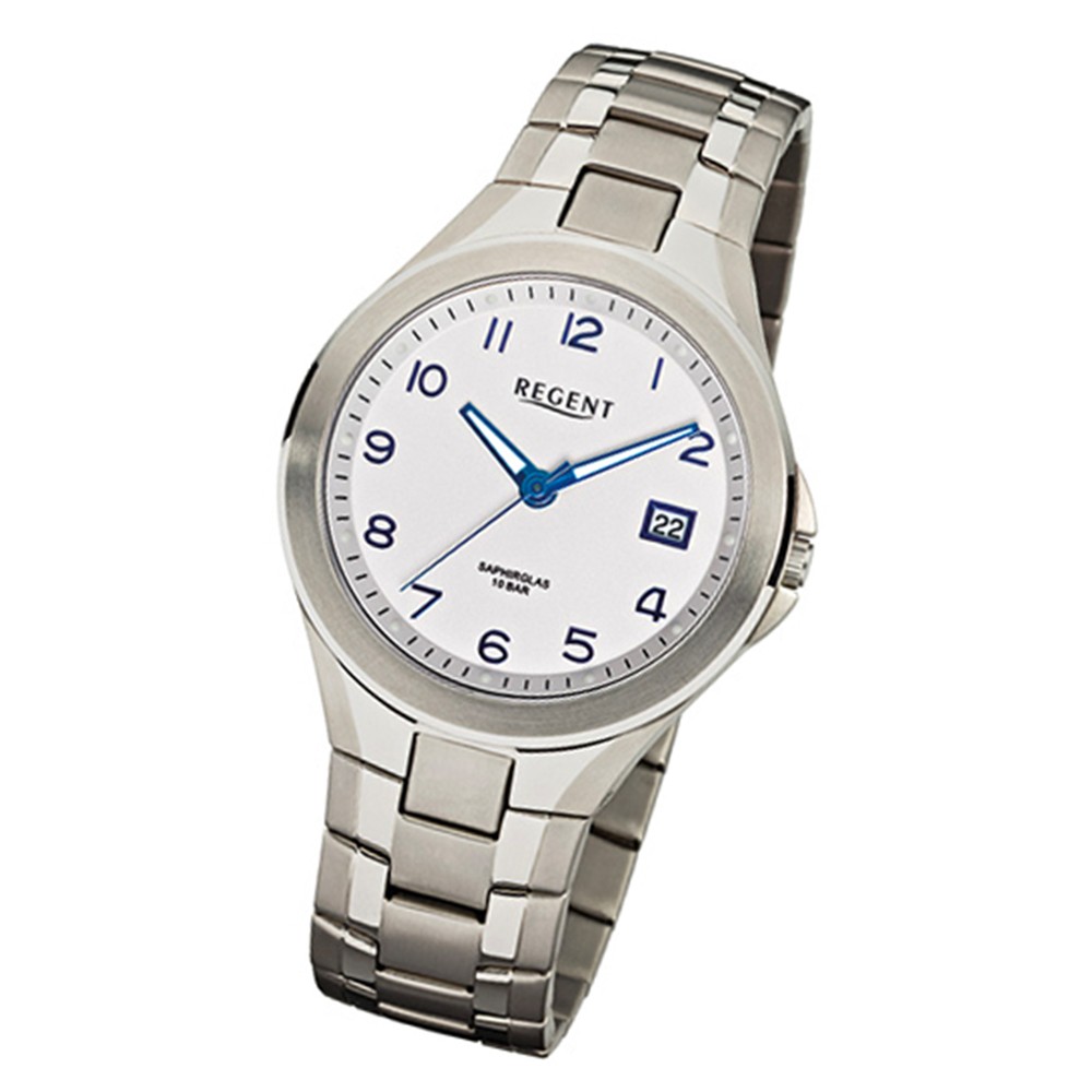 Regent Herren-Armbanduhr F-549 Quarz-Uhr Titan-Armband silber URF549