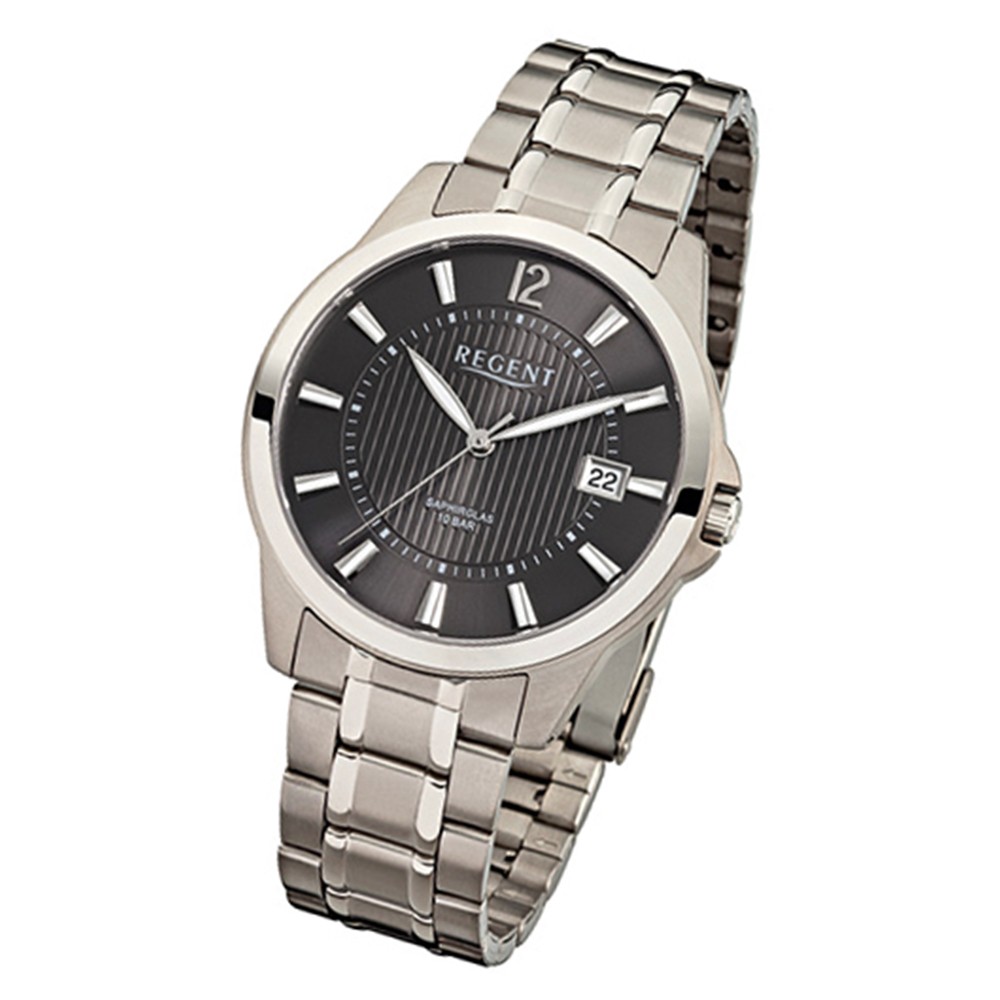 Regent Herren-Armbanduhr F-555 Quarz-Uhr Titan-Armband silber URF555
