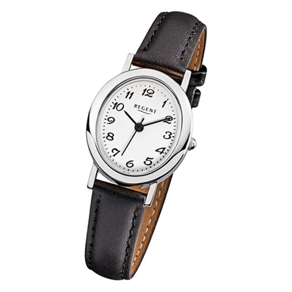 Regent Damen-Uhr Mineralglas Edelstahl Leder schwarz Quarzwerk URF580
