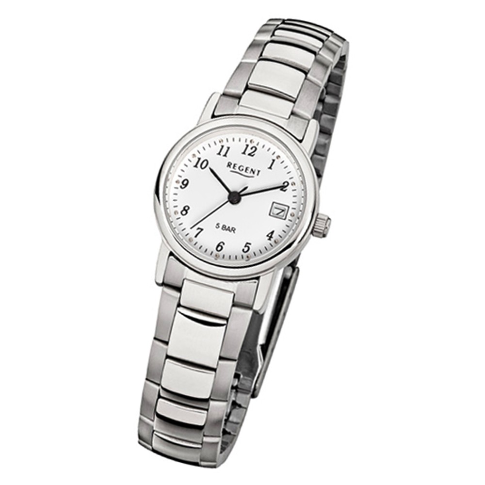 Regent Damen-Armbanduhr F-592 Quarz-Uhr Stahl-Armband silber URF592
