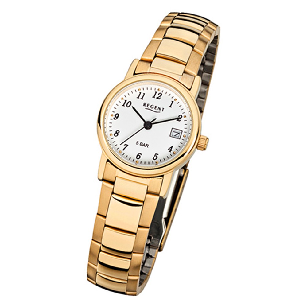 Regent Damen-Armbanduhr F-594 Quarz-Uhr Stahl-Armband gold URF594