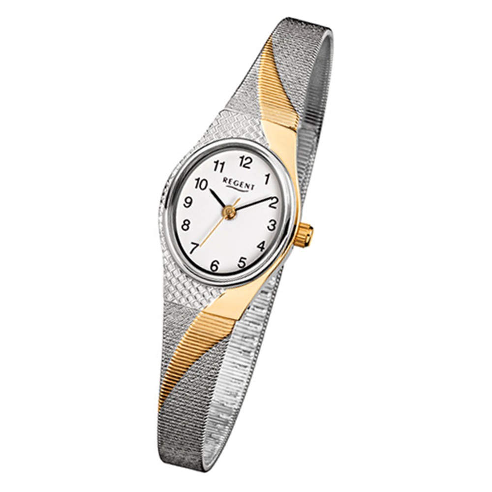 Regent Damen-Armbanduhr F-623 Quarz-Uhr Stahl-Armband silber gold URF623