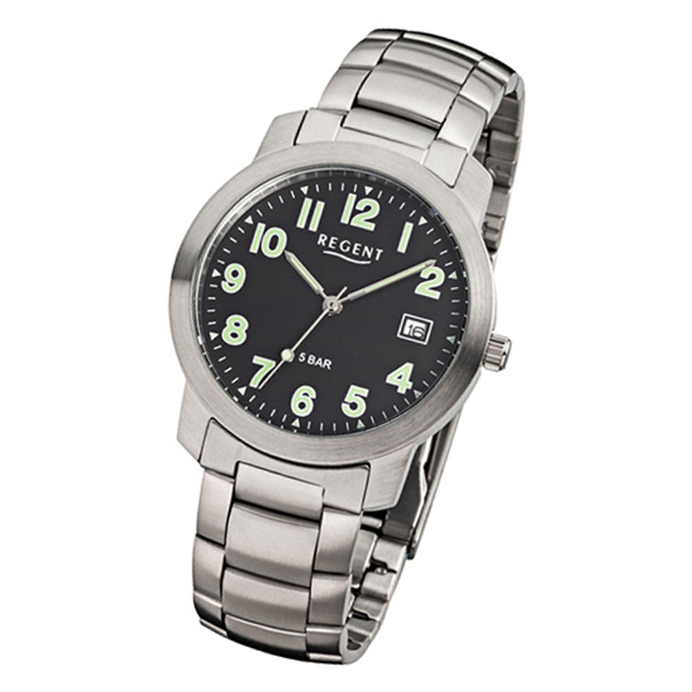 Regent Herren-Armbanduhr F-643 Quarz-Uhr Stahl-Armband silber URF643