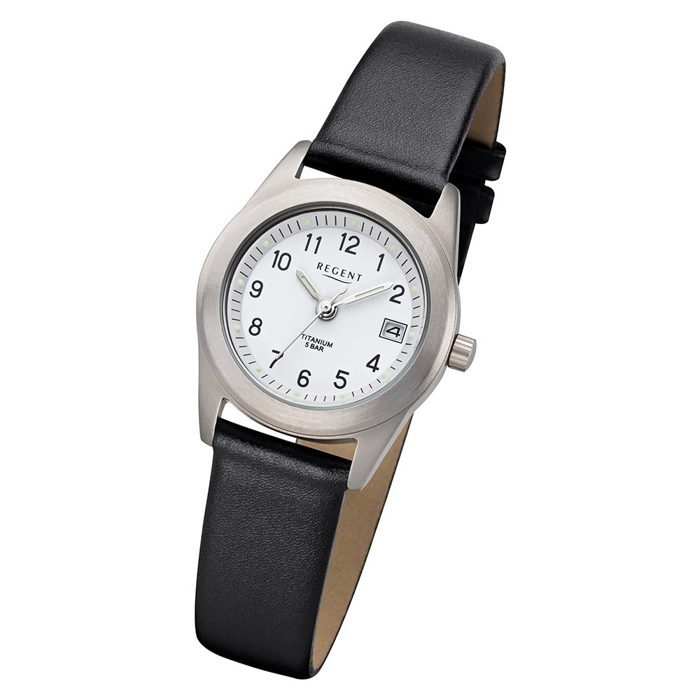 Regent Damen Armbanduhr Analog F 660 Quarz Uhr Leder Schwarz Urf660