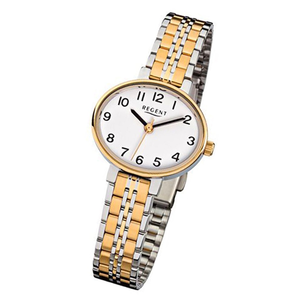 Regent Damen Armbanduhr Analog F-766 Quarz-Uhr Metall silber gold URF766