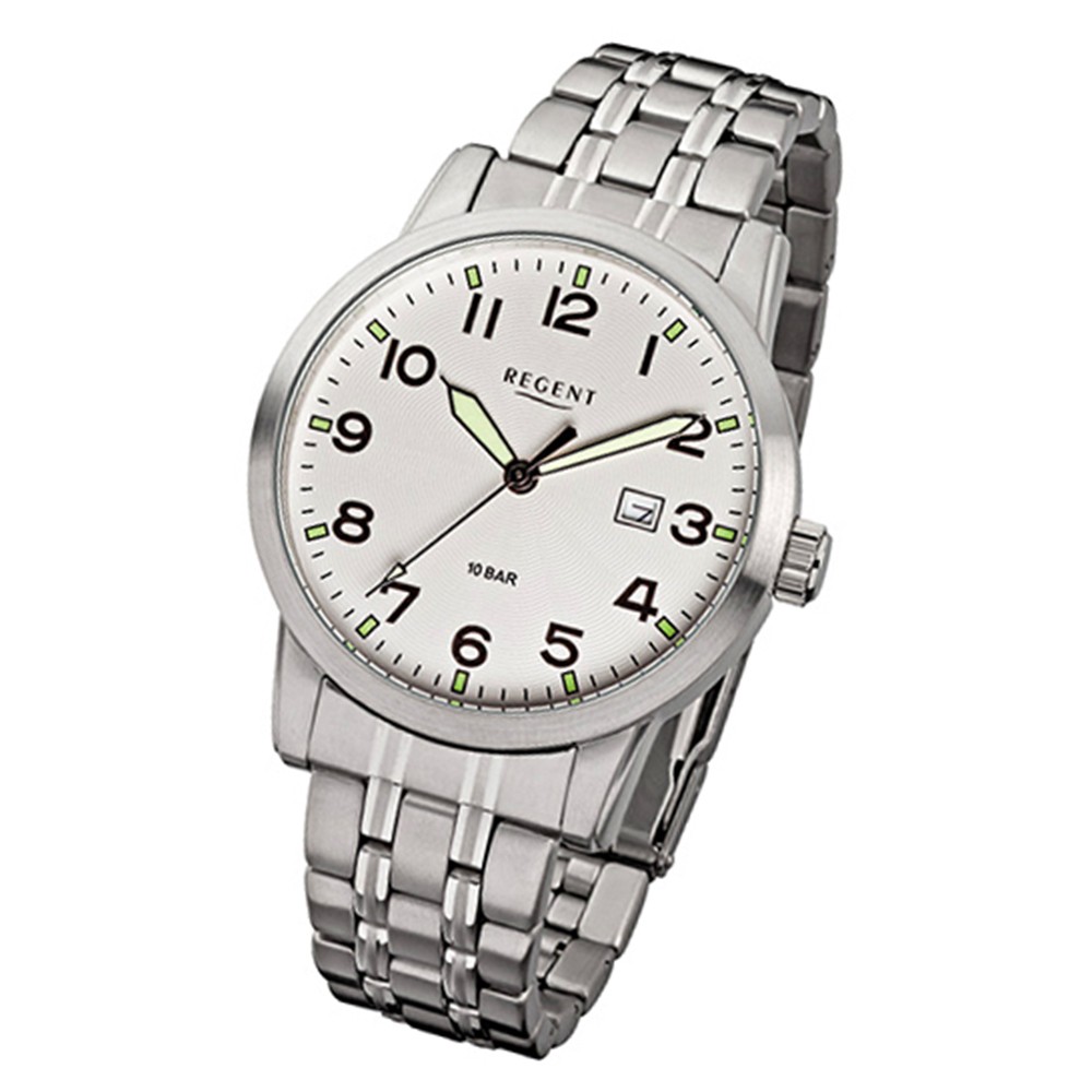 Regent Herren-Armbanduhr F-771 Quarz-Uhr Stahl-Armband silber URF771