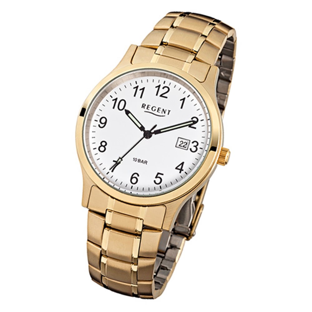 Regent Herren-Armbanduhr Quarz-Uhr F-776 Stahl-Armband gold URF776