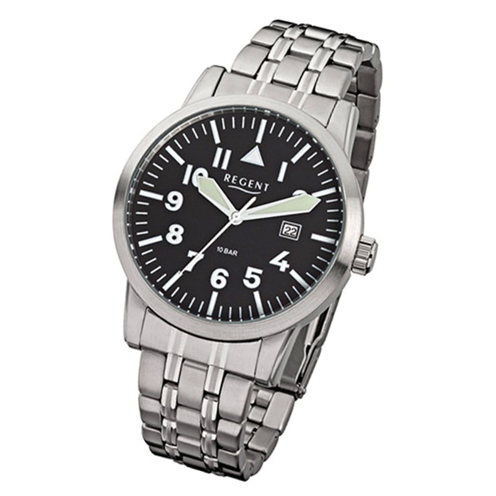 Regent Herren-Armbanduhr F-778 Quarz-Uhr Stahl-Armband silber URF778