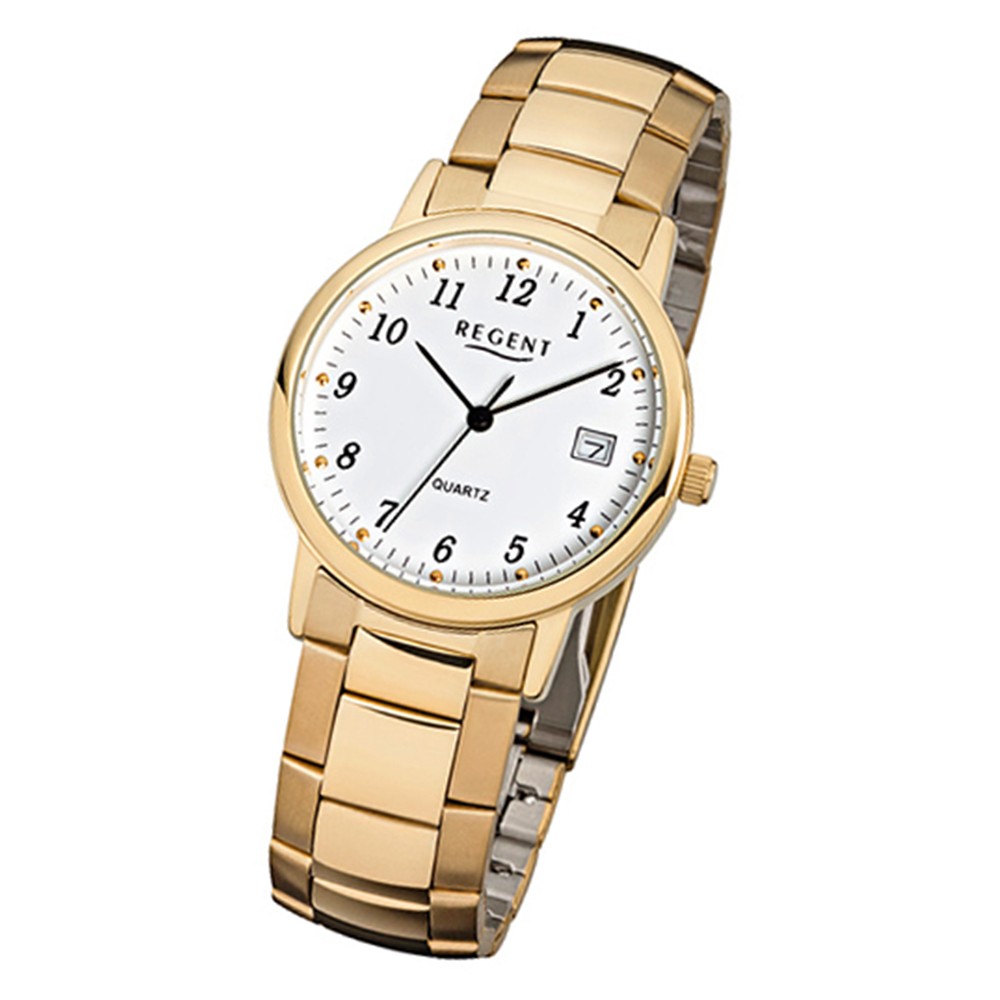 Regent Herren-Armbanduhr F-784 Quarz-Uhr Stahl-Armband gold URF784