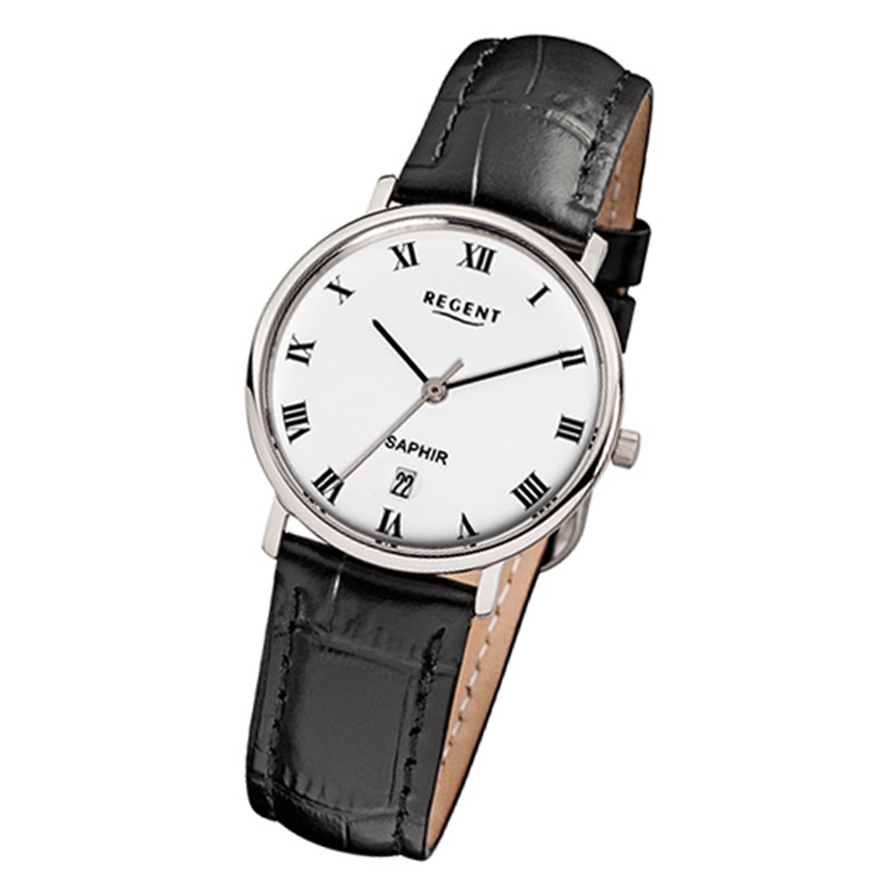 Regent Damen-Armbanduhr F-807 Quarz-Uhr Leder-Armband schwarz URF807