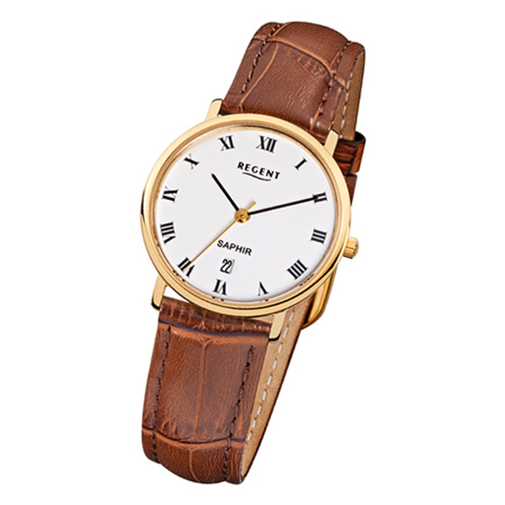 Regent Damen-Armbanduhr F-809 Quarz-Uhr Leder-Armband braun URF809