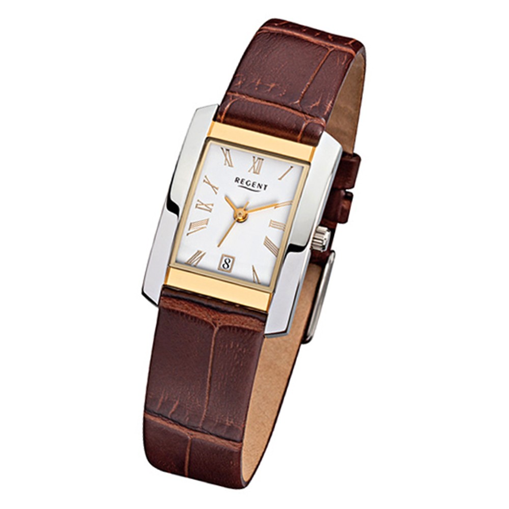Regent Damen-Armbanduhr F-836 Quarz-Uhr Leder-Armband braun URF836