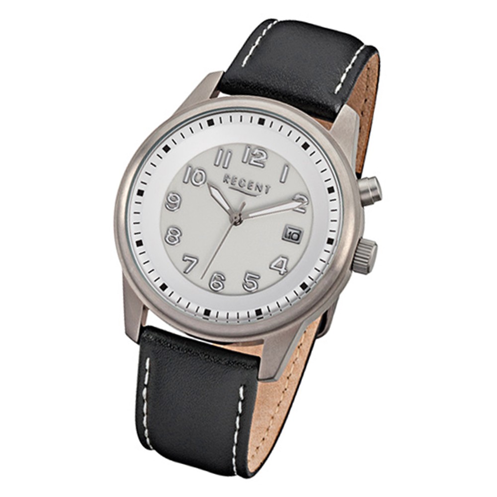 Regent Herren-Armbanduhr 32-F-846 Quarz-Uhr Leder-Armband schwarz URF846