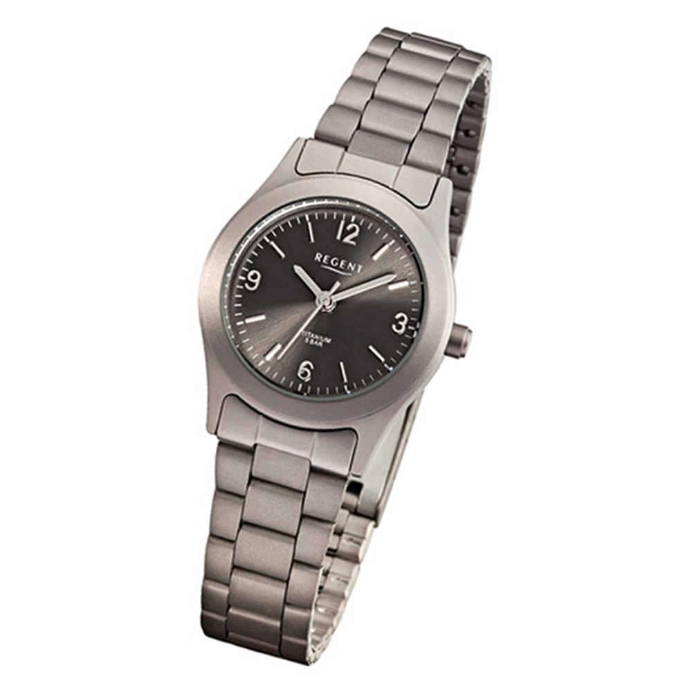 Regent Damen-Armbanduhr grau schwarz Titan Damenuhr - Quarz-Uhr URF856