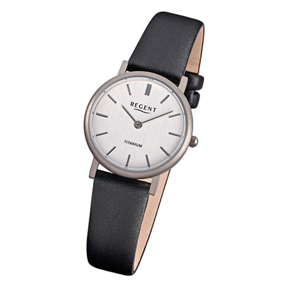 Regent Damen-Armbanduhr F-865 Titan-Uhr Leder-Armband schwarz URF865