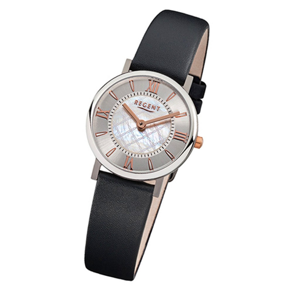 Regent Damen-Armbanduhr - Titan Damenuhren - Quarz Leder schwarz URF869