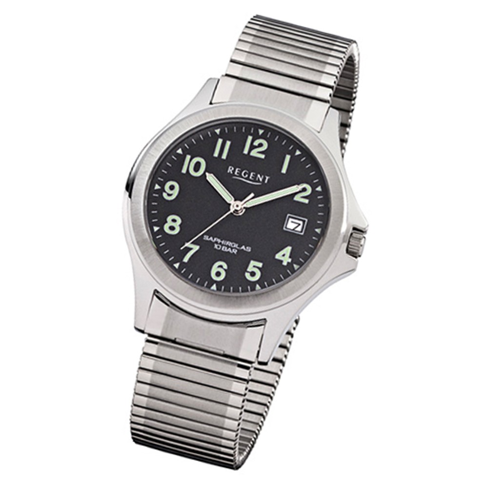 Regent Herren-Armbanduhr F-878 Quarz-Uhr Stahl-Armband silber URF878
