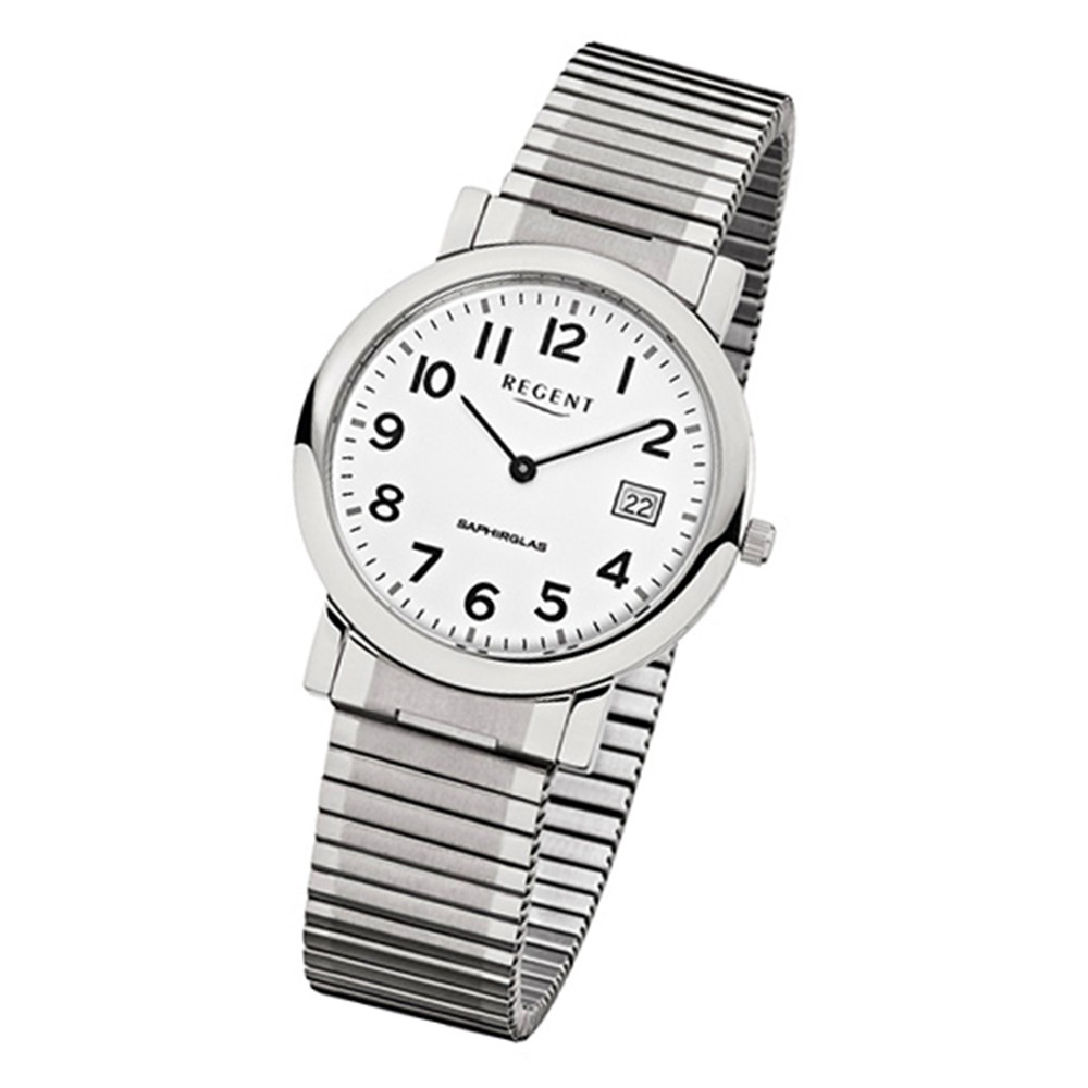 Regent Damen, Herren-Armbanduhr F-881 Quarz-Uhr Stahl-Armband silber URF881